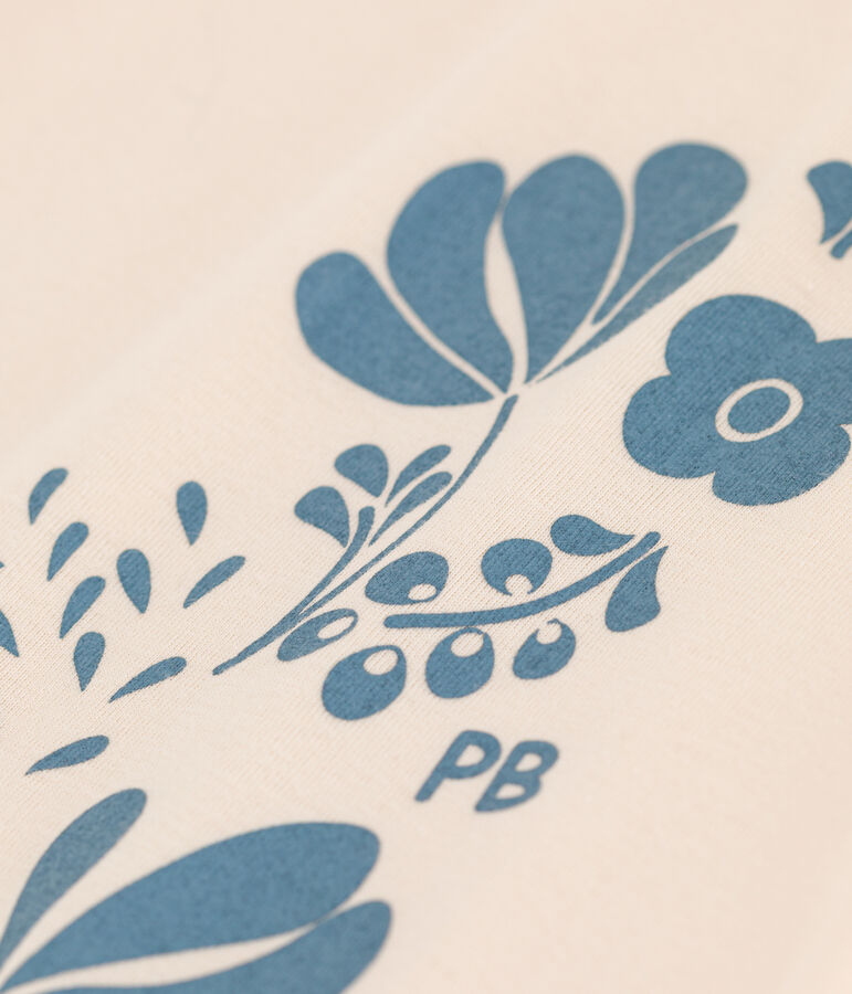 Camiseta de algod&oacute;n de manga larga de ni&ntilde;a/ni&ntilde;o crudo/azul