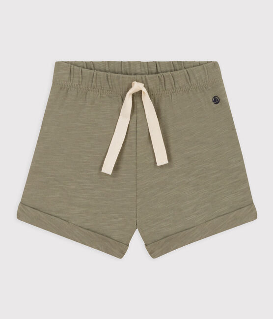 Shorts lisos de punto flameado para bebé verde MARECAGE