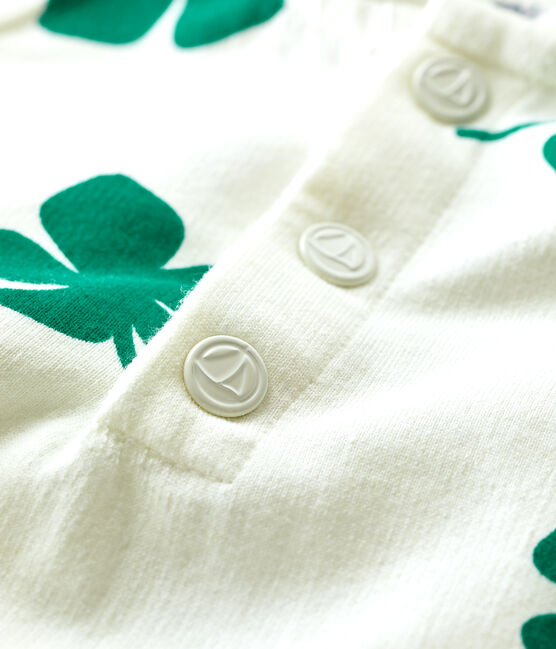 Sudadera con capucha con estampado vegetal de muletón de bebé blanco MARSHMALLOW/verde GAZON