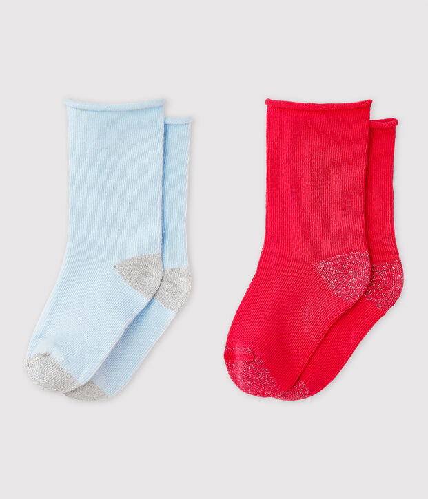Lote de 2pares de calcetines lisos de beb&eacute; ni&ntilde;a multicolor