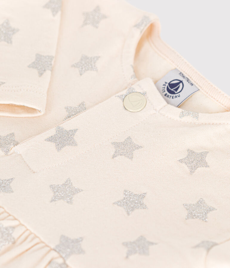 Vestido de t&uacute;bico con estampado de estrellas para beb&eacute; crudo/gris