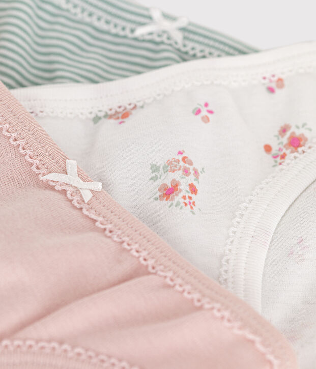 Juego de 3 braguitas infantiles de algod&oacute;n con flor multicolor