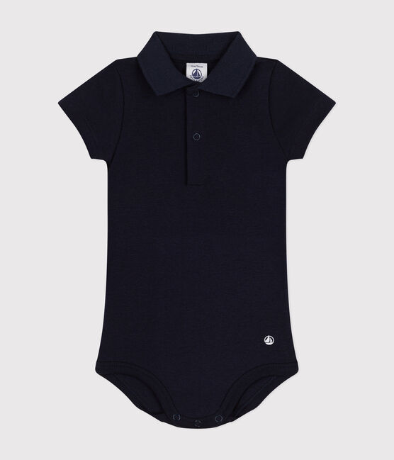 Body de algodón de manga corta con cuello de polo para bebé azul SMOKING