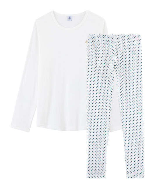 Pijama de punto para chica blanco MARSHMALLOW/azul CONTES