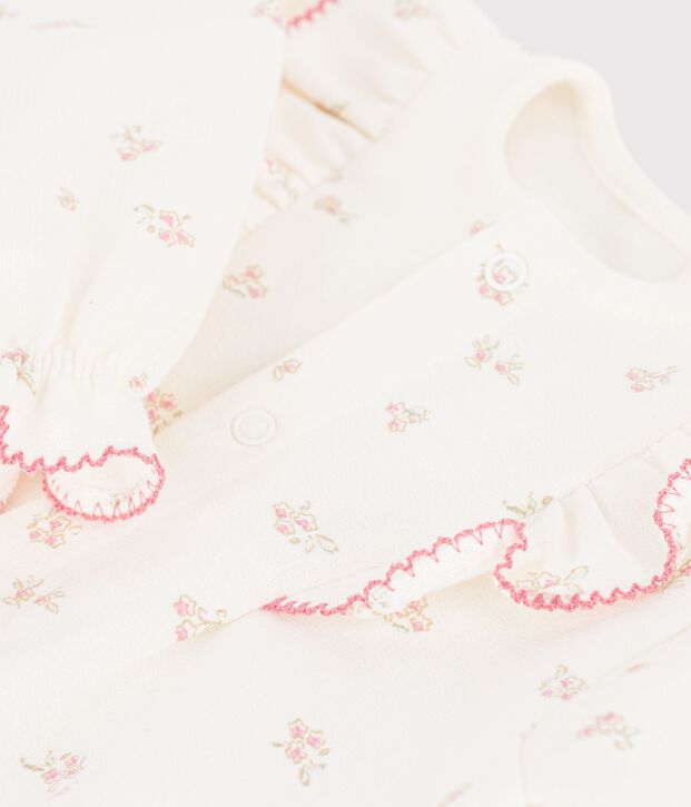 Combinaison b&eacute;b&eacute; en coton &agrave; volants imprim&eacute;e &agrave; fleurs crudo/multicolor