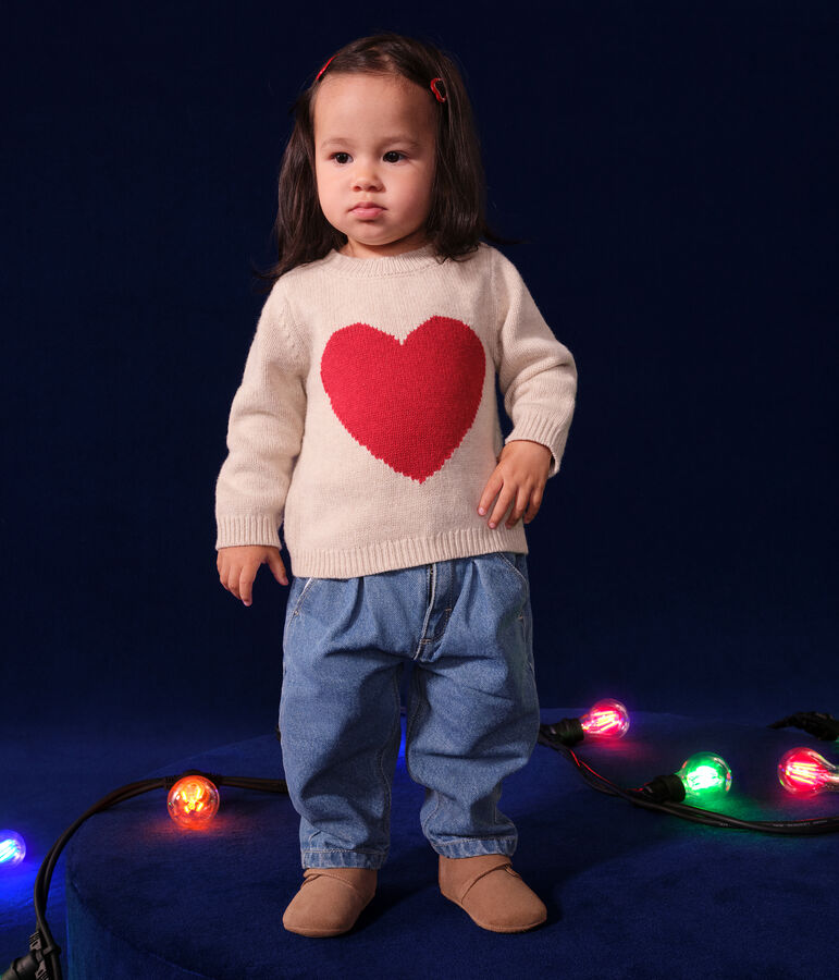 Jersey de punto tricotado con lana para beb&eacute; crudo/rojo