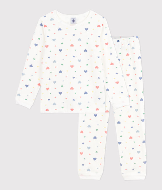 Pijama infantil de terciopelo con estampado de corazones blanco MARSHMALLOW/blanco MULTICO