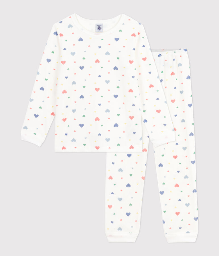 Pijama infantil de terciopelo con estampado de corazones blanco/multicolor