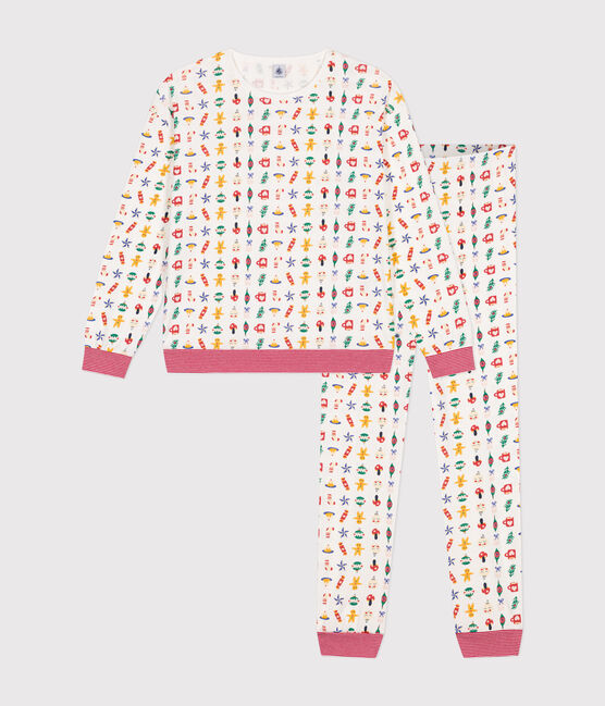 Pijama de algodón con estampado de Navidad blanco MARSHMALLOW/blanco MULTICO