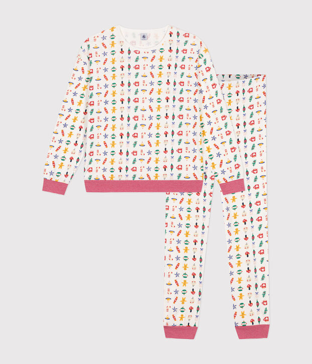 Pijama de algod&oacute;n con estampado de Navidad blanco/multicolor