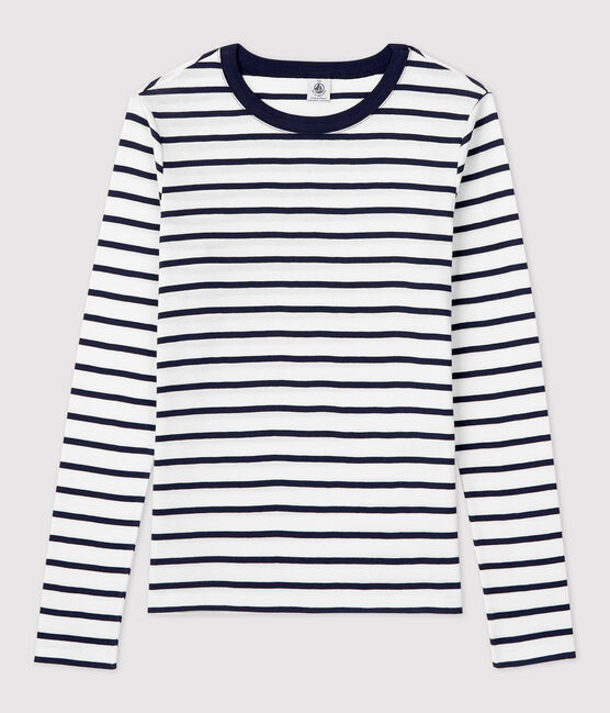 Camiseta de algodón L'ICONIQUE con cuello redondo para mujer blanco MARSHMALLOW/azul SMOKING