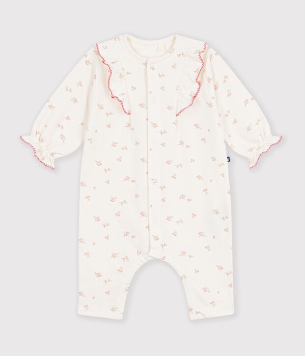 Combinaison b&eacute;b&eacute; en coton &agrave; volants imprim&eacute;e &agrave; fleurs crudo/multicolor