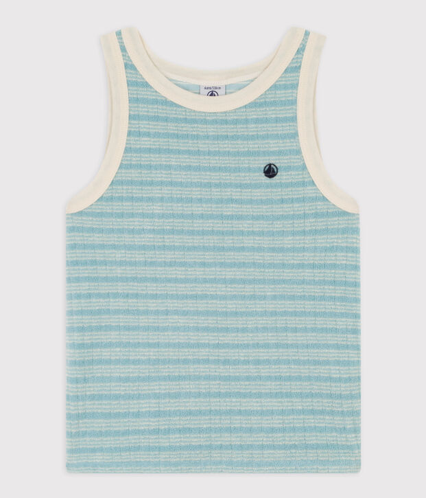 Camiseta de tirantes de rizo para ni&ntilde;a verde/crudo