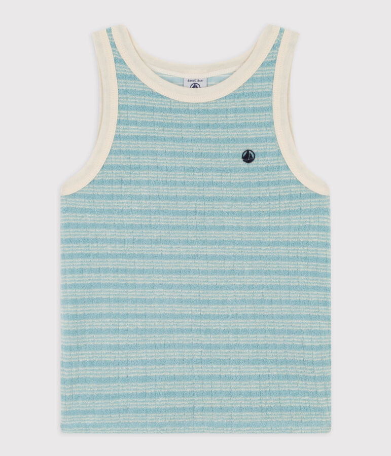 Camiseta de tirantes de rizo para ni&ntilde;a verde/crudo