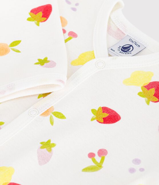 Pijama sin pies de algodón con estampado de frutas para bebé blanco MARSHMALLOW/blanco MULTICO