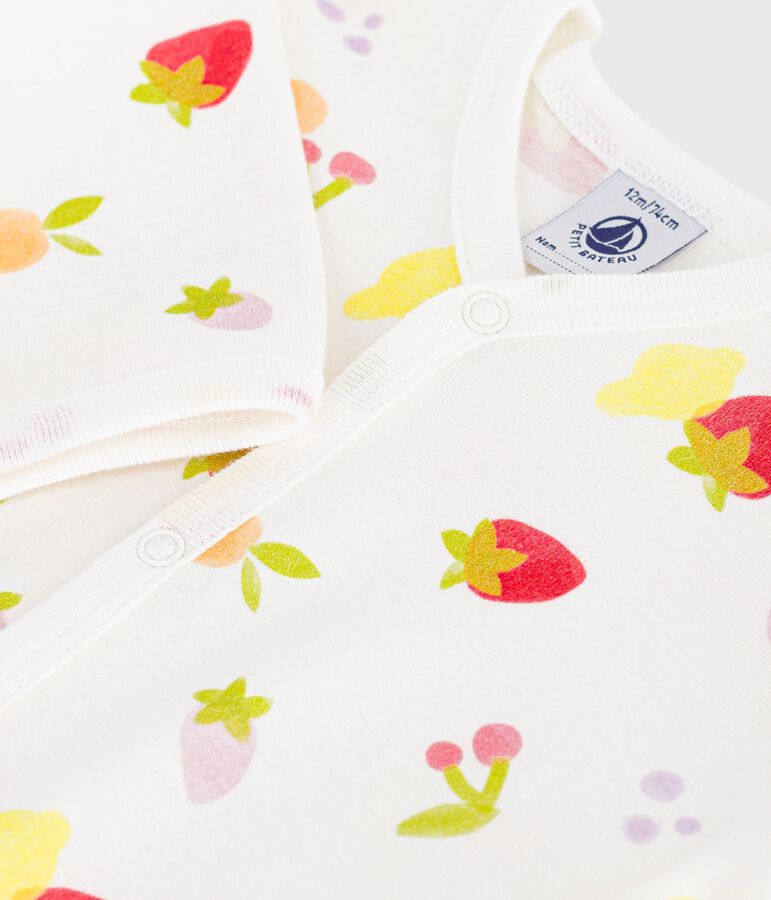 Pijama sin pies de algod&oacute;n con estampado de frutas para beb&eacute; blanco/multicolor