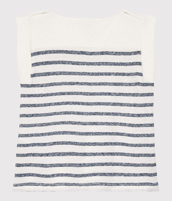 Camiseta de manga corta de algodón/lino de bebé niño blanco MARSHMALLOW/azul MEDIEVAL