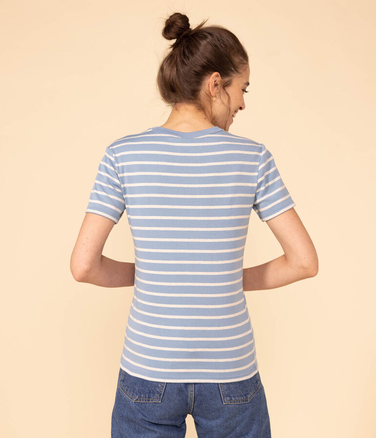 Camiseta L'ICONIQUE de algod&oacute;n con cuello redondo para mujer azul/beige