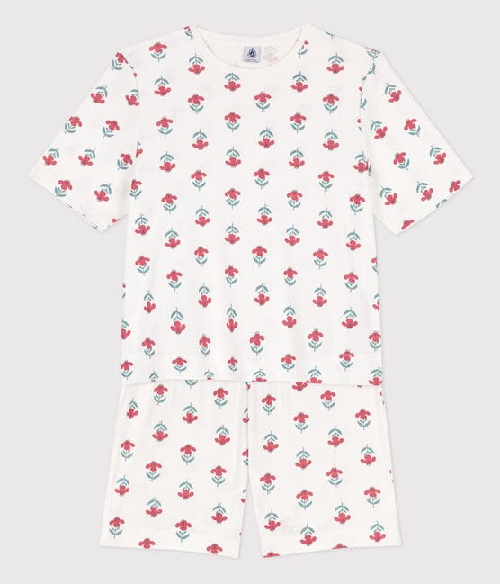 Pijama corto de algodón con flores para mujer blanco MARSHMALLOW/blanco MULTICO