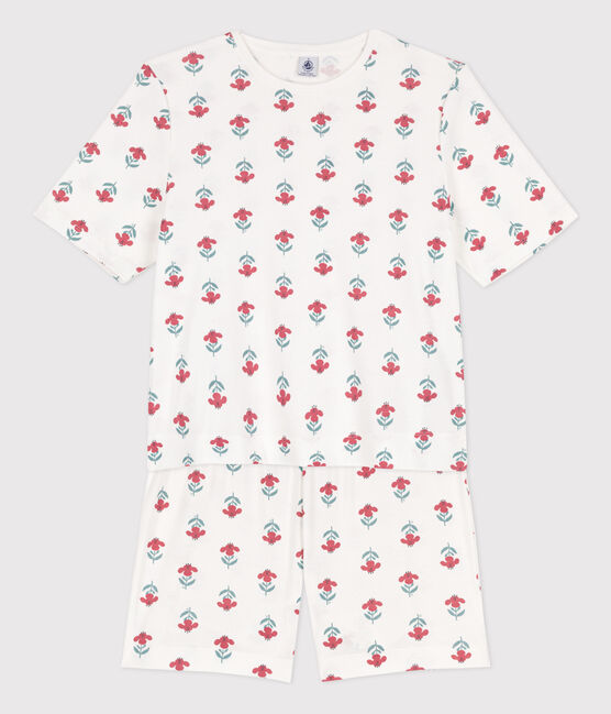 Pijama corto de algodón con flores para mujer blanco MARSHMALLOW/blanco MULTICO