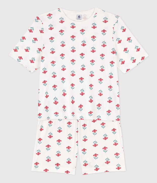 Pijama corto de algod&oacute;n con flores para mujer blanco/multicolor