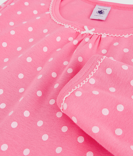 Camisón con volantes de niña de algodón rosa PETAL/blanco ECUME
