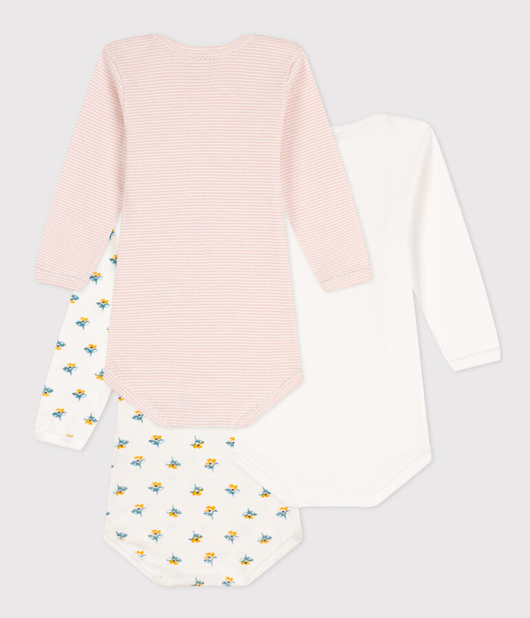 Juego de 3 bodis de algod&oacute;n de manga larga con flores para beb&eacute; multicolor