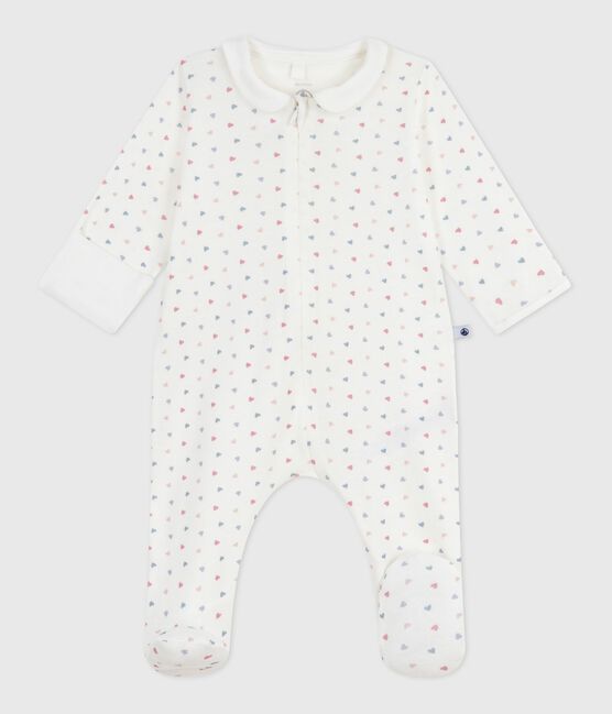 Pijama de algodón con cuello estampado de corazones para bebé blanco MARSHMALLOW/blanco MULTICO