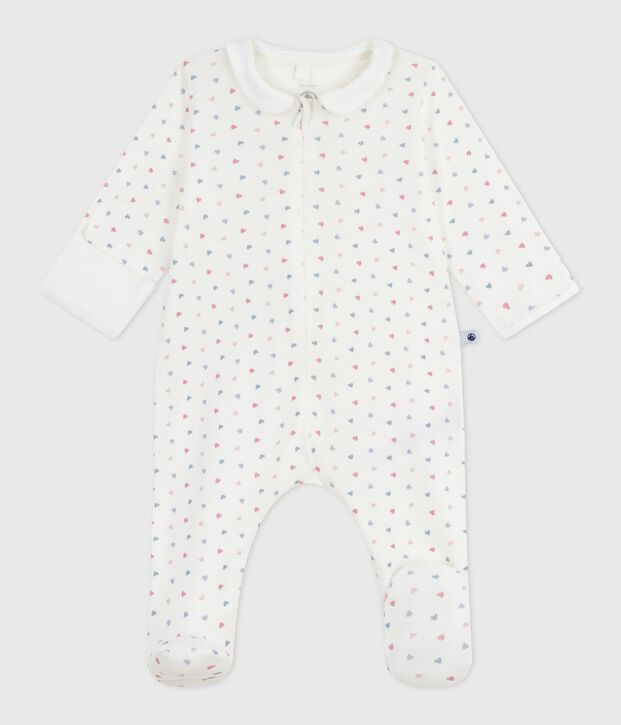 Pijama de algod&oacute;n con cuello estampado de corazones para beb&eacute; blanco/multicolor