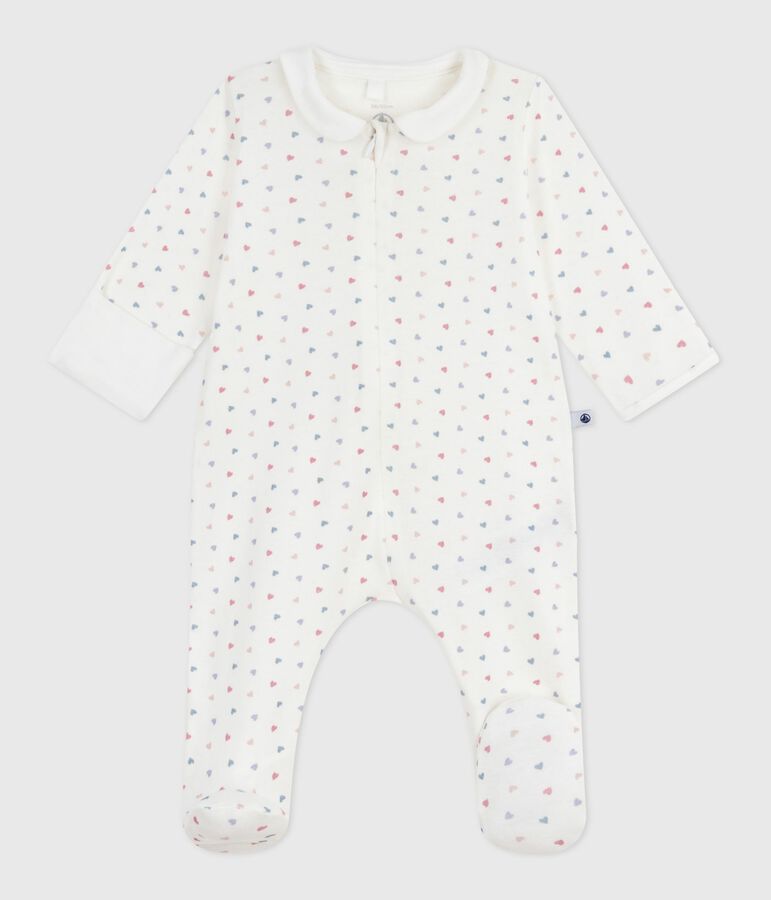 Pijama de algod&oacute;n con cuello estampado de corazones para beb&eacute; blanco/multicolor