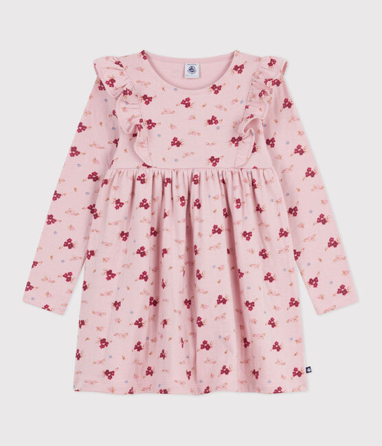 Vestido infantil de manga larga de algodón rosa JOLI/blanco MULTICO