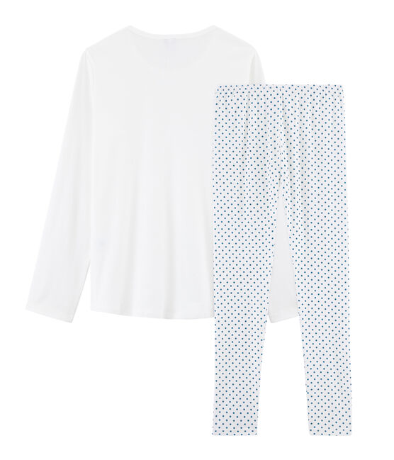 Pijama de punto para chica blanco MARSHMALLOW/azul CONTES