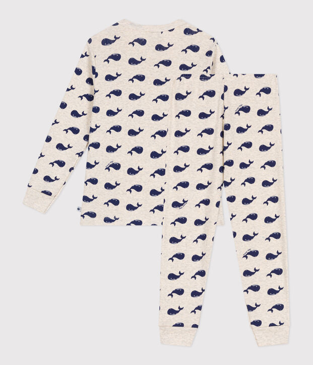 Pijama infantil de algod&oacute;n con estampado de ballenas beige/azul