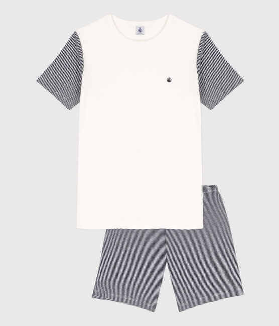 Pijama corto de algodón milrayas para niño azul SMOKING/blanco MARSHMALLOW