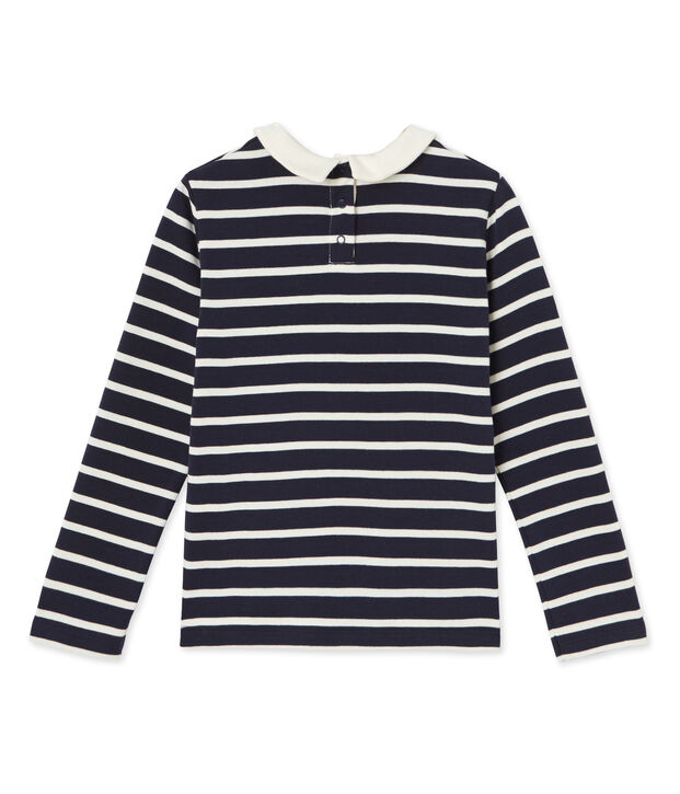 T-shirt fille manches longues ray&eacute; azul/blanco