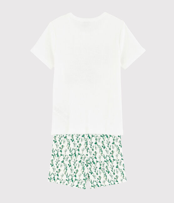 Pijama corto de cactus de algodón y lino de niño blanco MARSHMALLOW/blanco MULTICO