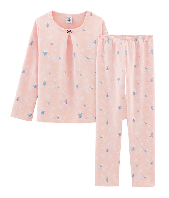 Pijama rosa con estampado de pingüinos para niña y de punto de doble cara. rosa MINOIS/blanco MULTICO