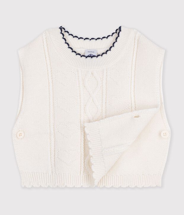 Jersey de punto tricotado de lana y algod&oacute;n sin mangas para beb&eacute; blanco