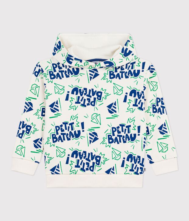 Sudadera infantil de algod&oacute;n con capucha y estampado crudo/multicolor
