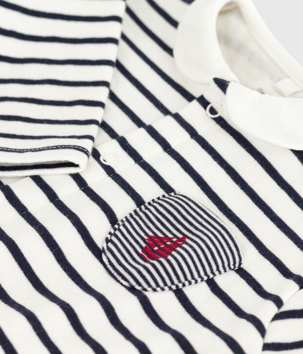 Mono a rayas marineras de algod&oacute;n con cuello para beb&eacute; blanco/azul