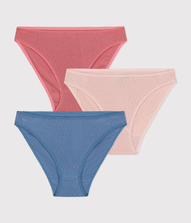 Juego de 3 braguitas de algod&oacute;n calado para mujer multicolor