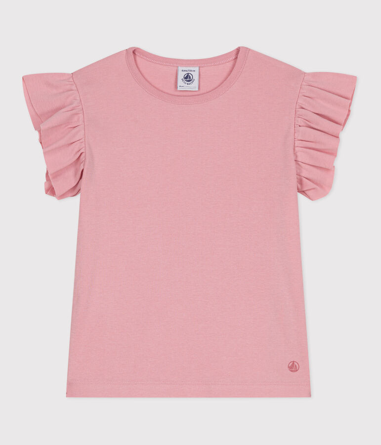 Camiseta infantil lisa de manga corta de algod&oacute;n rosa