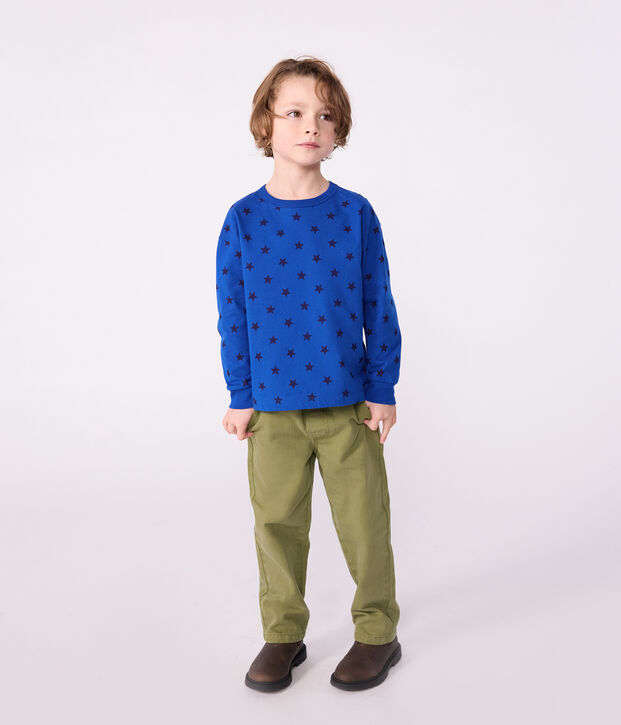 Camiseta infantil de algod&oacute;n de manga larga con estampado azul/azul