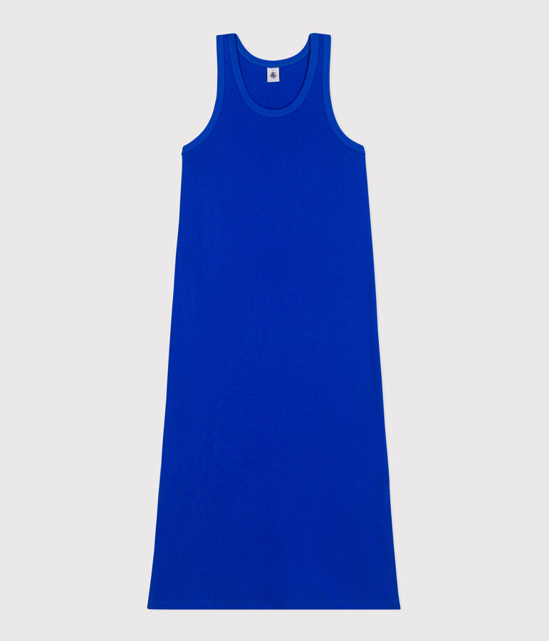 Vestido largo tipo camiseta sin mangas de algod&oacute;n para mujer azul