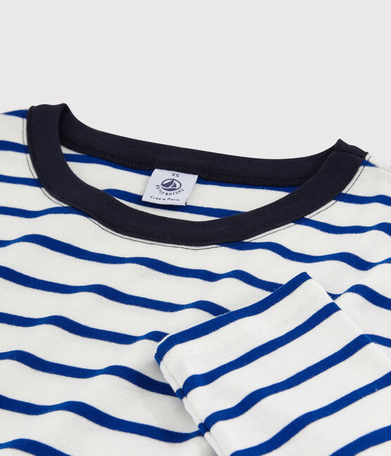 Camiseta de cuello redondo emblemática de algodón de mujer blanco MARSHMALLOW/azul SURF