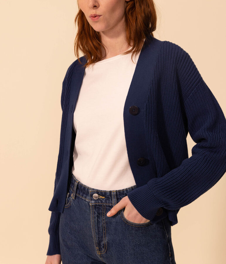 Chaqueta de punto ingl&eacute;s de algod&oacute;n para mujer azul