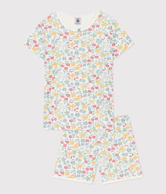 Pijama corto de algodón con flores para niña blanco MARSHMALLOW/blanco MULTICO