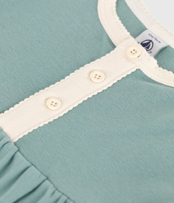 Vestido de manga corta de algodón liso con detalles en contraste para bebé verde PAUL