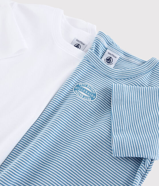 Juego de 2 camisetas de manga corta de milrayas azules de algodón ecológico para niño pequeño variante 1