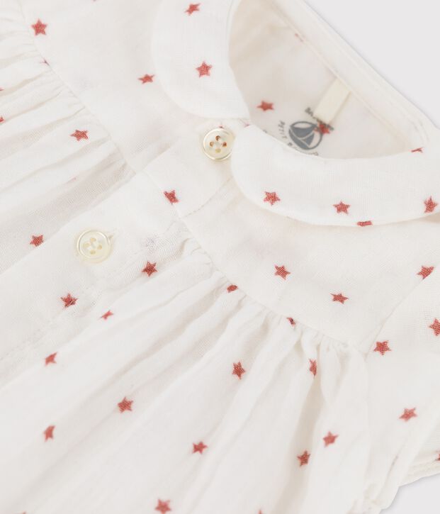 Vestido de manga corta de gasa de algod&oacute;n ecol&oacute;gico para beb&eacute; blanco/marron